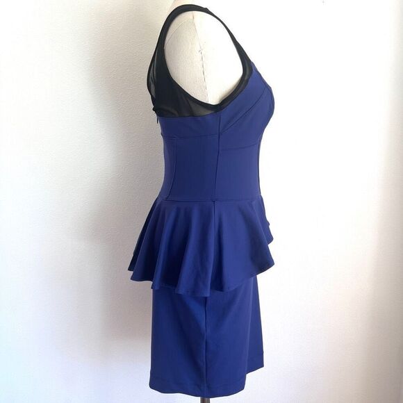 Bebe Blue Stretchy Bodycon Dress with Peplum and Mesh Size Medium - Picture 8 of 13
